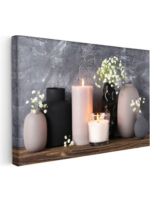 Kanvas Tablo Mum ve Çiçek Vazo Seti Modern Tablo Ev Ofis Duvar Dekoru