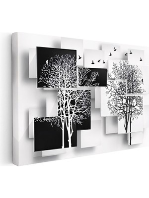 Kanvas Tablo Kuş ve Ağaç Silüetleri Modern Sanat Tablosu Ev Ofis Duvar Dekoru