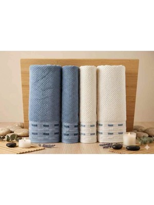 Özdilek Sculpted Koyu Mavi-Krem Best Set (Hamam Takımı)