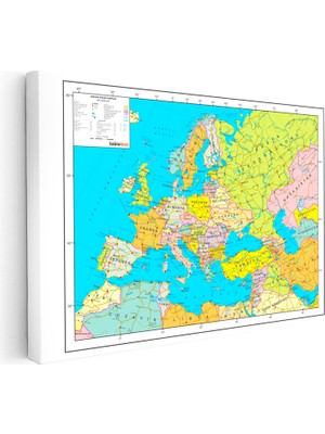 Kanvas Tablo Avrupa Devlet Sınırları Harita Tablosu Ev Ofis Duvar Dekoru