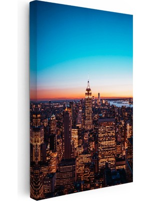 Kanvas Tablo New York Empire State Gece Manzarası Şehir Mimari Tablo Ev Ofis Duvar Dekoru