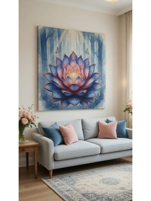 Safir Design Mistik Lotus Çiçeği Kanvas Tablo Büyülü Orman ve Kelebekler