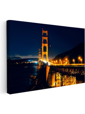 Kanvas Tablo Golden Gate Köprüsü Gece Çelik Ayaklar Şehir Mimari Tablo Ev Ofis Duvar Dekoru