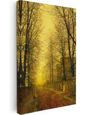 Kanvas Tablo J.a. Grimshaw Sonbahar Yolu Yürüyen Figür Gündoğumu Ressam Tablosu Ev Ofis Dekoru