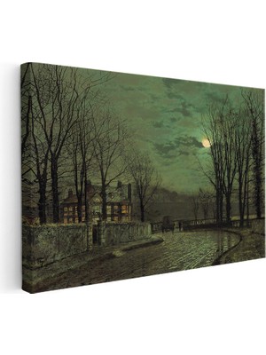 Kanvas Tablo Ay Işığı Evler Sokak Arabası John Atkinson Grimshaw Ressam Tablosu Ev Ofis Dekoru