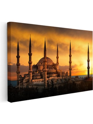 Kanvas Tablo Sultanahmet Camii Gün Batımı Silüeti Şehir Mimari Tablo Ev Ofis Duvar Dekoru