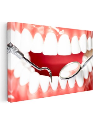 Kanvas Tablo Diş Eti Muayenesi ve Ayna Diş Hekimi Tablosu Ev Ofis Duvar Dekoru