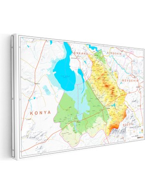 Kanvas Tablo Aksaray Tuz Gölü ve Coğrafi Yapı Harita Tablosu Ev Ofis Duvar Dekoru
