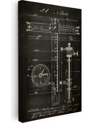 Kanvas Tablo Hassas Ölçüm Cetveli Patent Çizimi Teknik Vintage Tablo Ev Ofis Duvar Dekoru