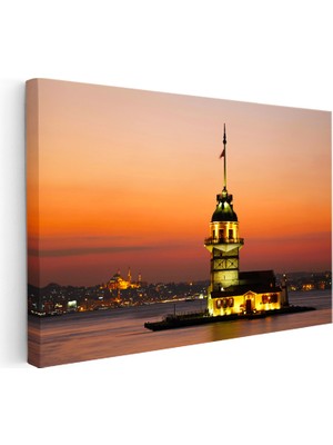 Kanvas Tablo Kız Kulesi ve Istanbul Silüeti Şehir Mimari Tablo Ev Ofis Duvar Dekoru