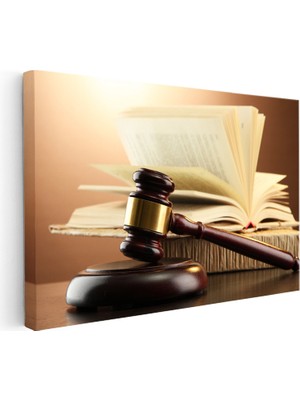 Kanvas Tablo Açık Hukuk Kitabı ve Tokmak Avukat Tablosu Ev Ofis Duvar Dekoru