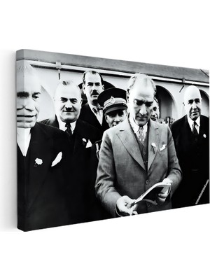 Kanvas Tablo Atatürk Heyetle Kitap Inceleme Atatürk Tablosu Ev Ofis Duvar Dekoru
