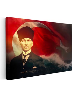 Kanvas Tablo Atatürk Deniz ve Bayrak Temalı Atatürk Tablosu Ev Ofis Duvar Dekoru