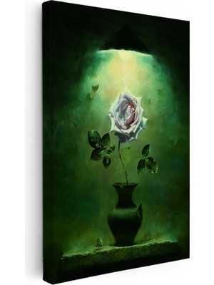 Kanvas Tablo Loş Işıkta Soluk Pembe Gül Çiçek Tablosu Ev Ofis Duvar Dekoru