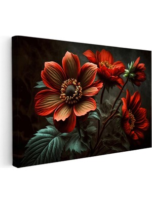 Kanvas Tablo Büyük Yapraklı Çiçek Detayı Çiçek Tablosu Ev Ofis Duvar Dekoru