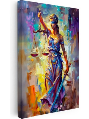 Kanvas Tablo Boya Efektli Adalet Tanrıçası Adalet Tablosu Ev Ofis Duvar Dekoru