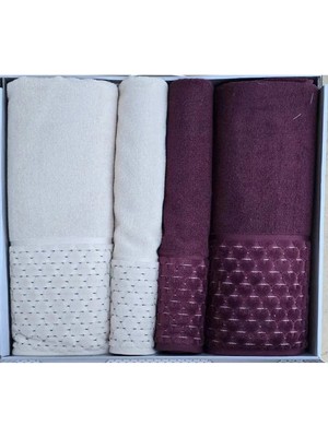 Özdilek Adrıa Açık Bej Mürdüm-Mürdüm Best Set (Hamam Takımı)