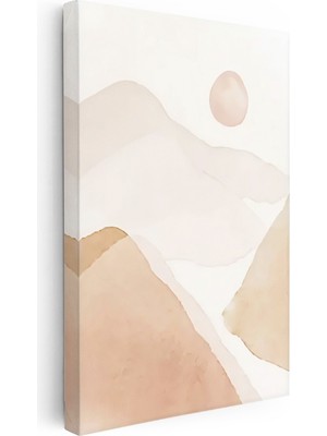 Kanvas Tablo Soft Tepe ve Ay Silüeti Soyut Manzara Tablosu Ev Ofis Duvar Dekoru