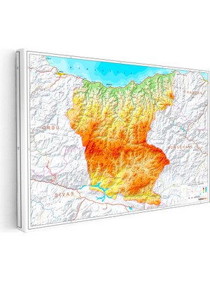Kanvas Tablo Giresun Fiziki Yeryüzü Harita Tablosu Ev Ofis Duvar Dekoru