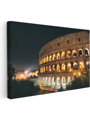 Kanvas Tablo Roma Kolezyum Gece Aydınlatması Şehir Mimari Tablo Ev Ofis Duvar Dekoru
