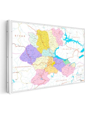 Kanvas Tablo Malatya Siyasi Sınır Harita Tablosu Ev Ofis Duvar Dekoru