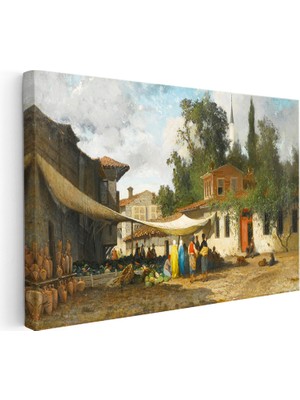 Kanvas Tablo Osmanlı Mahalle Pazarı Sokak Sahnesi Ev Ofis Duvar Dekoru