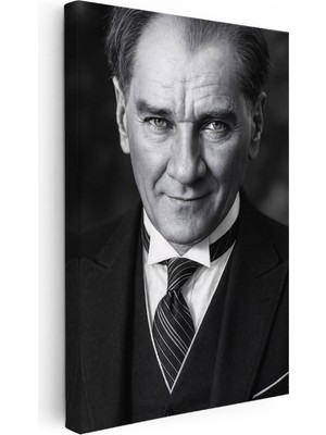 Kanvas Tablo Atatürk Çizgili Kravat Klasik Giyim Atatürk Tablosu Ev Ofis Duvar Dekoru