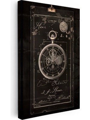 Kanvas Tablo Cep Saati Mekanizması Patent Çizimi Teknik Vintage Tablo Duvar Dekoru