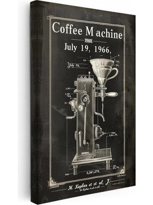 Kanvas Tablo Filtreli Kahve Makinesi Patent Teknik Vintage Tablo Ev Ofis Duvar Dekoru