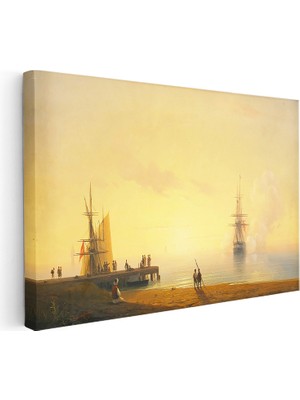 Kanvas Tablo Osmanlı Sisli Liman Sahnesi Yelkenli Gemiler Ev Ofis Duvar Dekoru