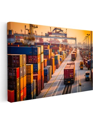 Kanvas Tablo Liman Vinçleri ve Konteynerler Lojistik Uzmanı Tablosu Ev Ofis Duvar Dekoru