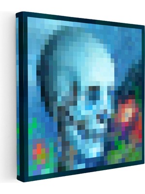 Kanvas Tablo Skull And Roses Piksel Minecraft Tablosu Ev Ofis Salon Duvar Dekoru