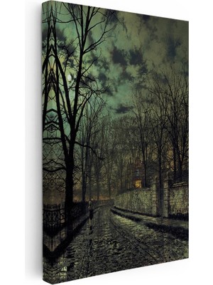 Kanvas Tablo J.a. Grimshaw Yağmurlu Sokak Figürlü Gece Manzarası Ressam Tablosu Ev Ofis Dekoru