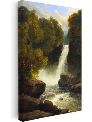 Kanvas Tablo R.l.r. Orman Içi Çağlayan Şelale Kayalık Zemin Gündüz Ressam Tablosu Duvar Dekoru