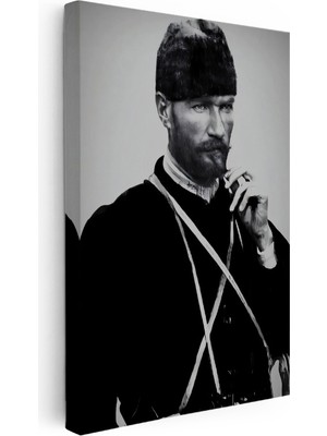 Kanvas Tablo Atatürk Sakallı Kalpaklı Nadir Portre Atatürk Tablosu Ev Ofis Duvar Dekoru