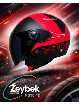 MTS FX-101 Yarım Motosiklet Kaskı Serisi - Neon Camo & Design Red Grafikli - Ce Onaylı Abs Gövde