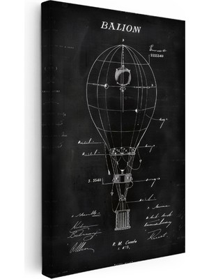 Kanvas Tablo Balon Patent Çizimi Teknik Detaylı Taşıt Vintage Tablo Duvar Dekoru