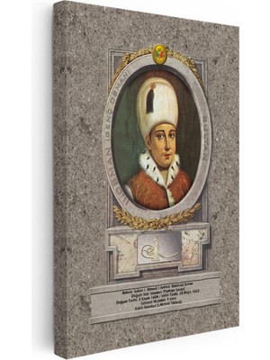 Kanvas Tablo Genç Osman Han Padişah Portresi Osmanlı Tablosu Ev Ofis Duvar Dekoru