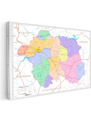 Kanvas Tablo Eskişehir Ilçe Detaylı Harita Tablosu Ev Ofis Duvar Dekoru