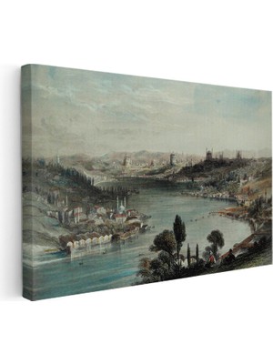 Kanvas Tablo Altın Boynuz Haliç Panoraması Osmanlı Tablosu Ev Ofis Duvar Dekoru
