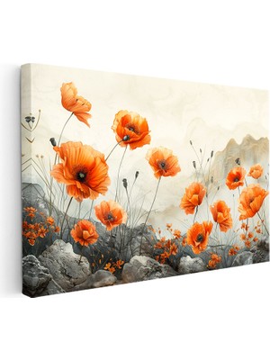 Kanvas Tablo Kayalık Zemin Gelincik Çiçek Tablosu Ev Ofis Duvar Dekoru