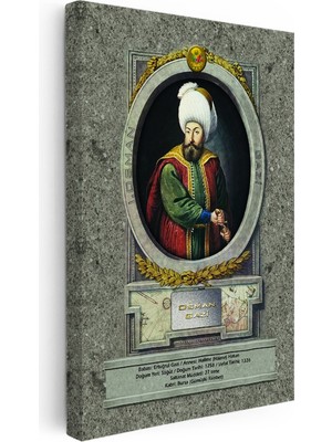 Kanvas Tablo Osman Gazi Han Padişah Portresi Osmanlı Tablosu Ev Ofis Duvar Dekoru