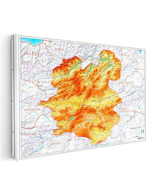 Kanvas Tablo Erzurum Topografik Çizim Harita Tablosu Ev Ofis Duvar Dekoru