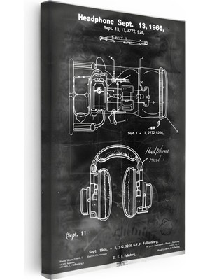 Kanvas Tablo Kulaklık Iç Mekanizma Patent Çizimi Müzik Vintage Tablo Ev Ofis Duvar Dekoru