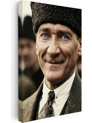 Kanvas Tablo Atatürk Kalpaklı Gülümseyen Yüz Atatürk Tablosu Ev Ofis Duvar Dekoru