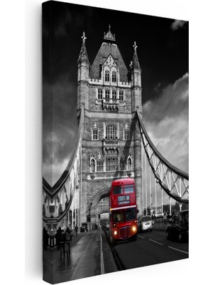 Kanvas Tablo Londra Tower Bridge ve Otobüs Şehir Mimari Tablo Ev Ofis Duvar Dekoru