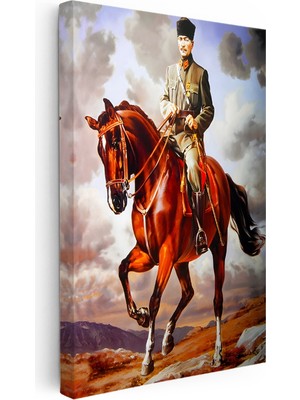 Kanvas Tablo Atatürk At Üzerinde Üniforma Atatürk Tablosu Ev Ofis Duvar Dekoru