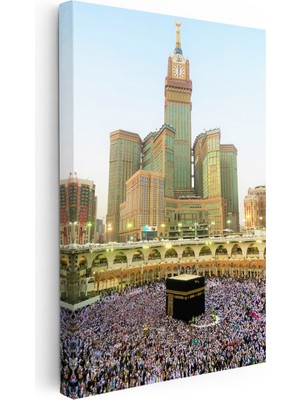Kanvas Tablo Mekke Saat Kulesi ve Kabe Manzarası Dini Islami Tablo Ev Ofis Duvar Dekoru