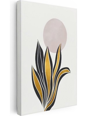 Kanvas Tablo Altın Detaylı Bitki Modern Tablo Ev Ofis Duvar Dekoru