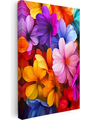 Kanvas Tablo Rengarenk Kozmos Çiçekleri Deseni Çiçek Tablosu Ev Ofis Duvar Dekoru